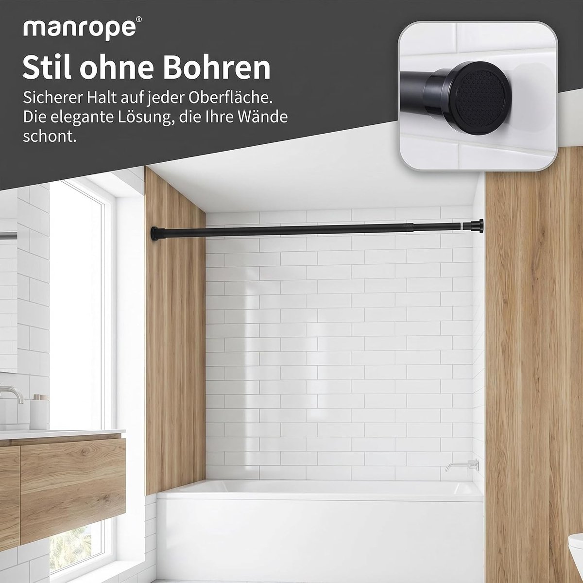 Telescopische Klemstang Ø 14 mm - Gordijnstang Zonder Boren, RVS Klemstang voor Badkamer, Keuken en Raam, Eenvoudige Montage zonder Gereedschap, Zwart, Ideaal voor Raambekleding en Decoratie