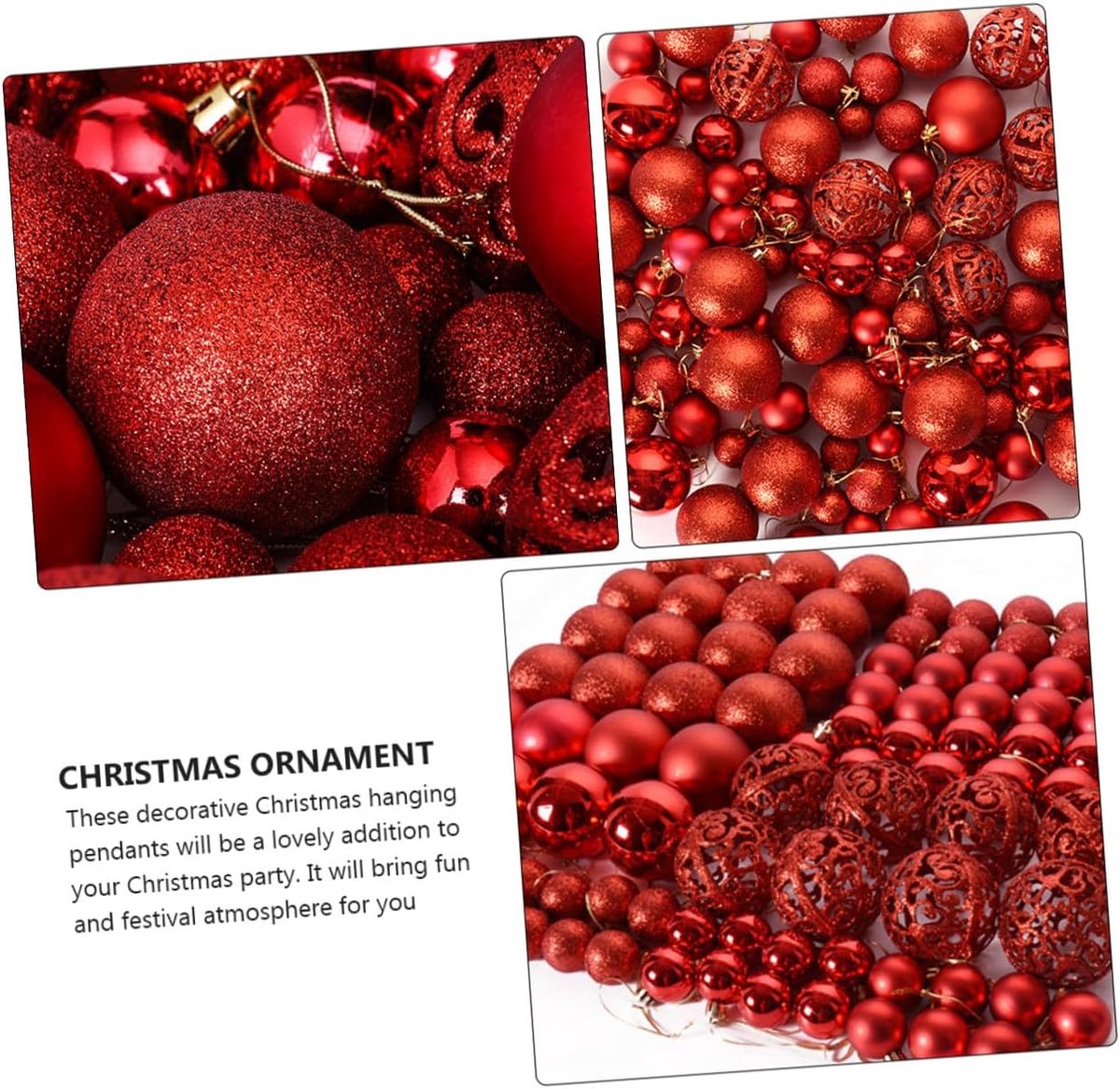 Kerstballen Set - Hangdecoratie Feest - Kerstboom Versieren - Lichtgewicht Plastic - 100 Stuks - Rood – foto 4