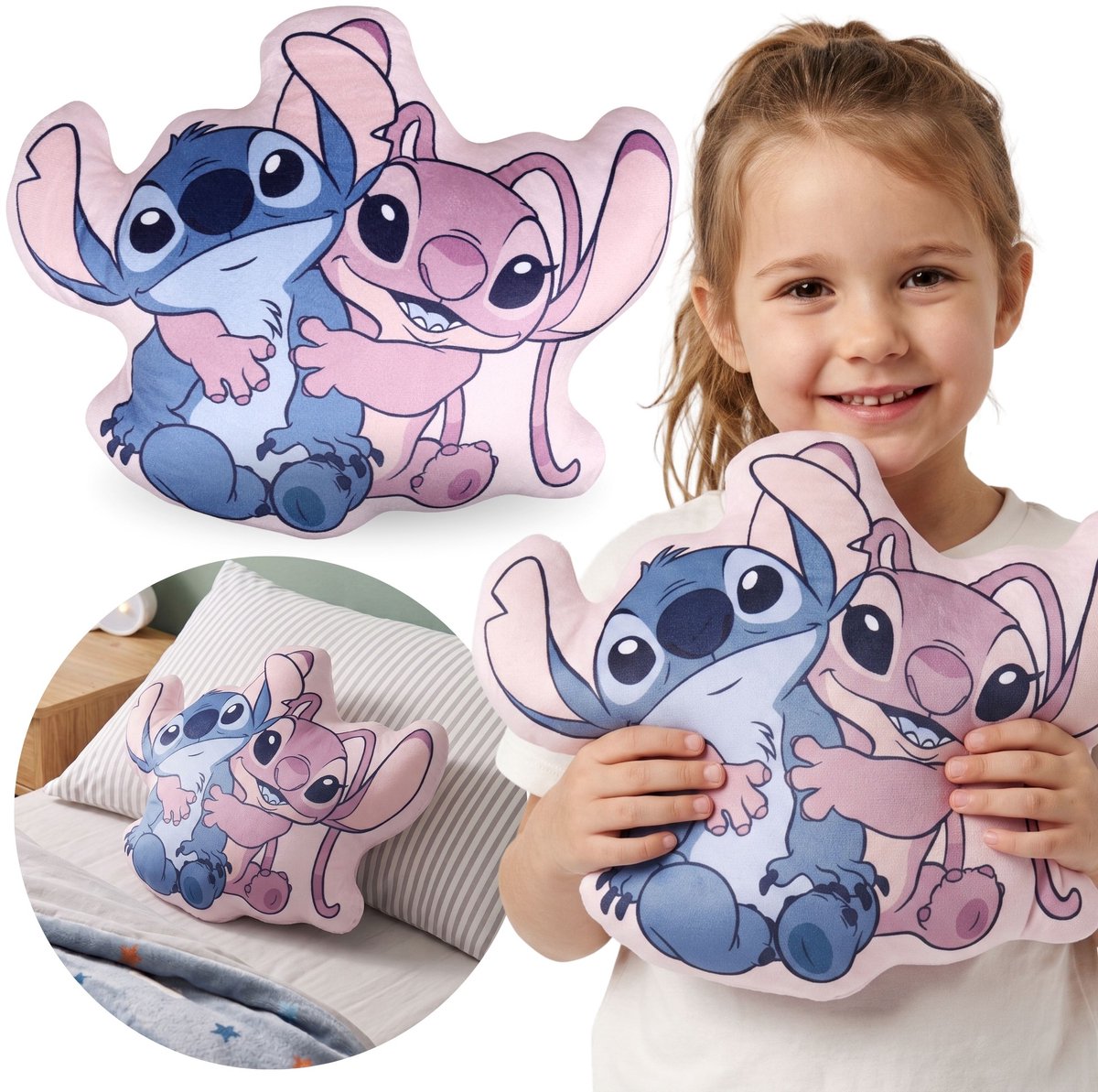 Stitch Angel Roze, ZACHT Sierkussen, decoratief voor de kamer, VELOURS vormkussen 33x26 cm OEKO-TEX