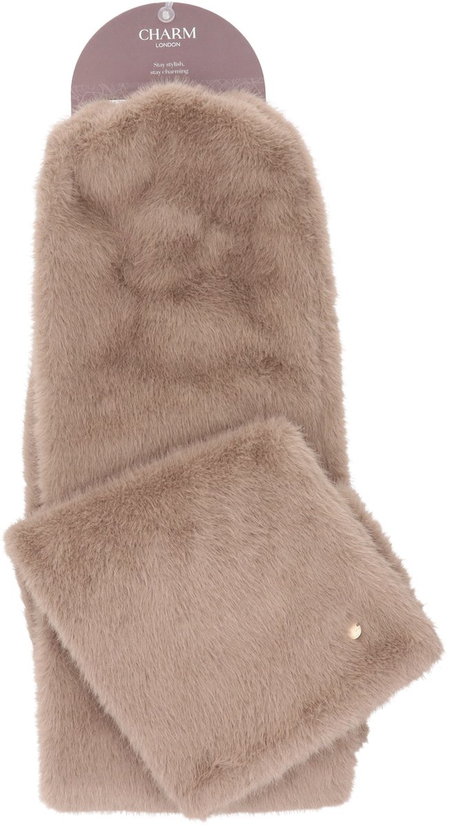 Charm London Winter Must Haves Sjaal - Onesize - Grote Bontsjaal - Faux Bont - Warme Wintersjaal - Dames - Taupe
