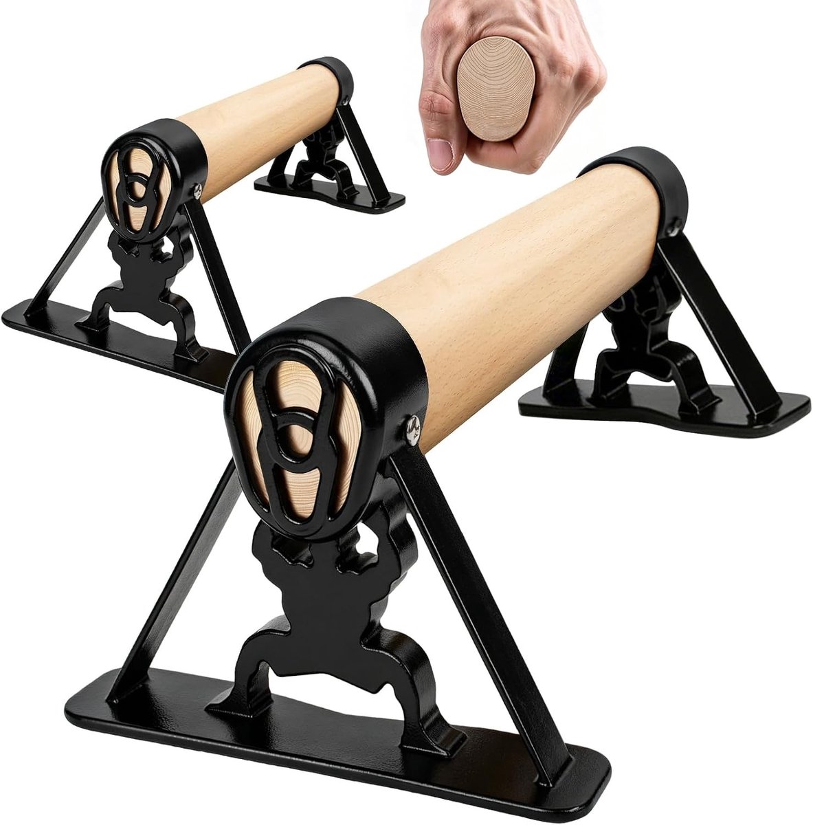 Push-upgrepen - Ovale leuning - Houten handgreep met metalen frame - Ergonomisch ontwerp voor optimale grip