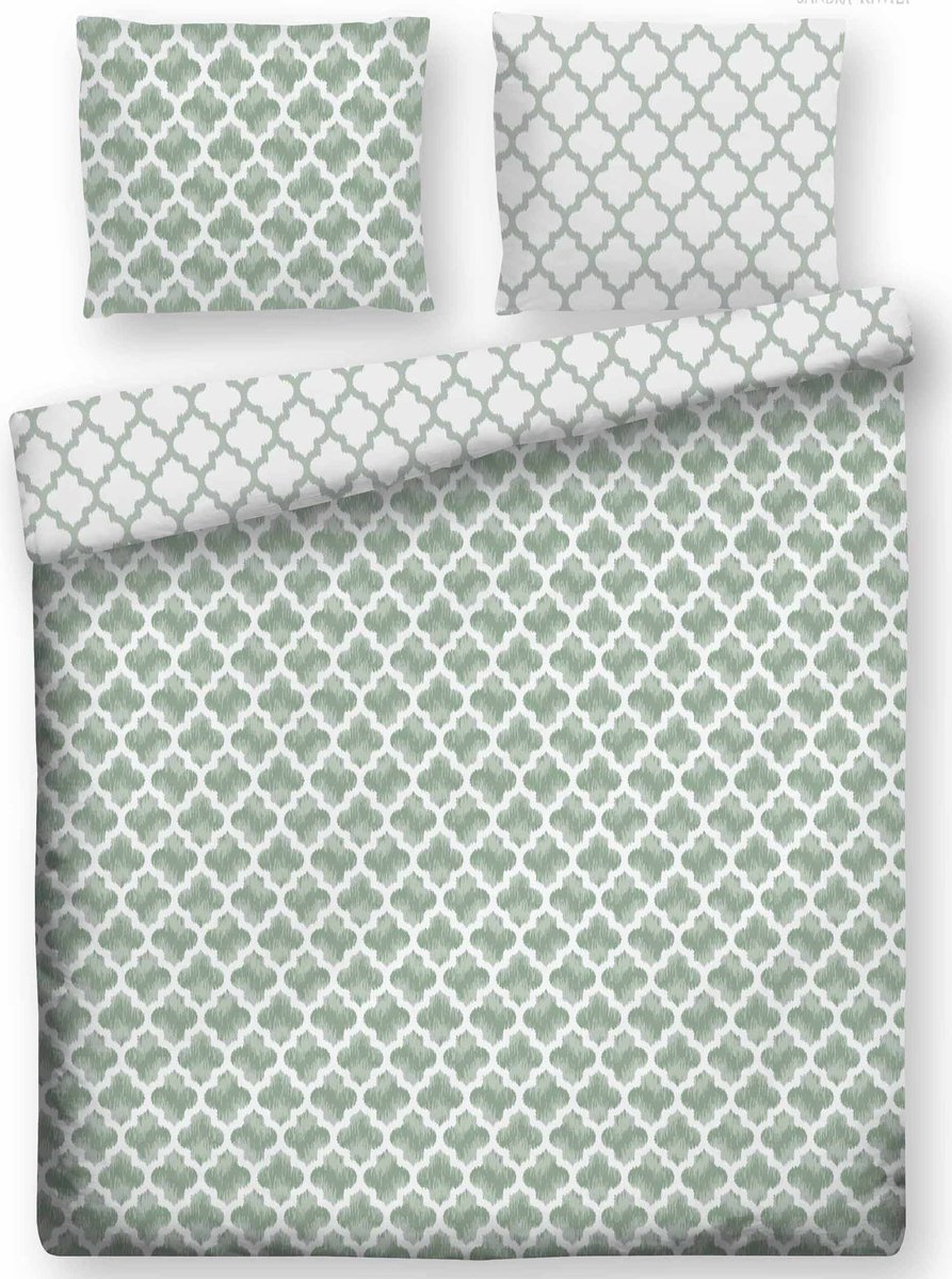 Padiro beddengoedset 2-delig voor 1 persoon - 135 x 135 cm + 80 x 80 cm - Groen - Geometrisch patroon, Ornamentpatroon - Katoen