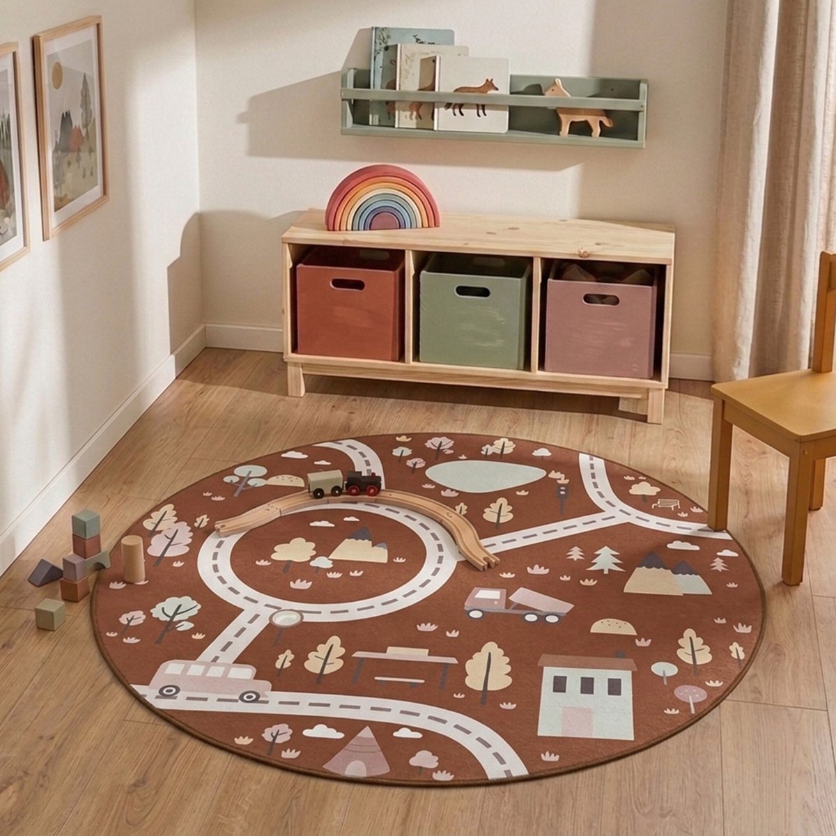 Little Olly Rond speelkleed auto - Rocky Ride Terracotta - Ø 120cm