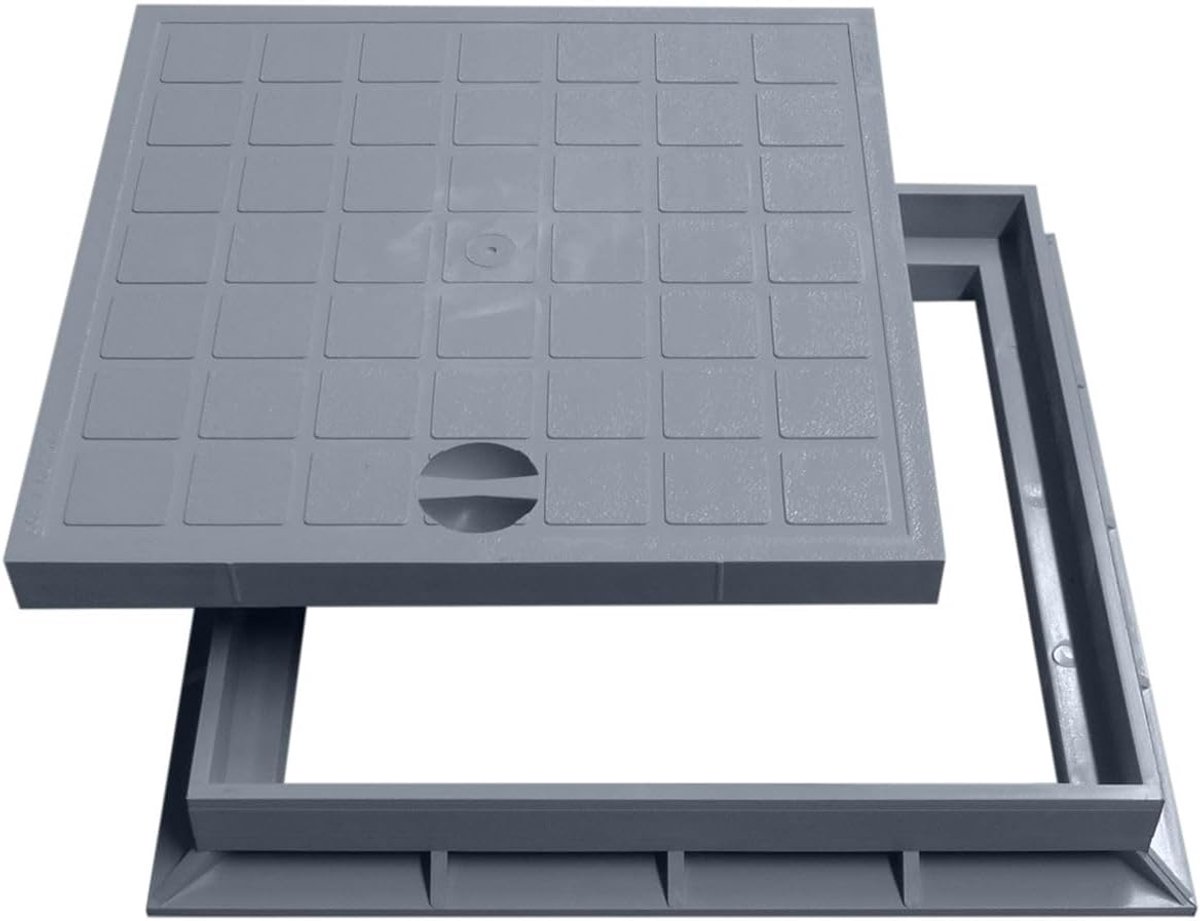 Schachtdeksel met frame - Afdekking kanaal - Toegang afdekken - Vorstbestendig zuurbestendig - 30 x 30 cm - Grijs