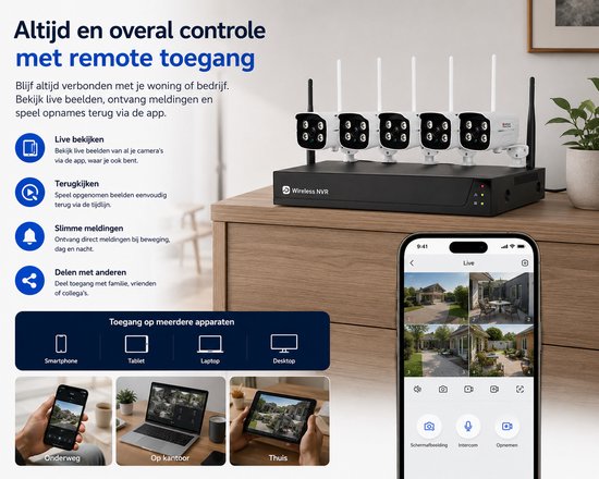 DrPhone SecureVision - NVR Camera Kit - 4 Camera Set - Bewegingsdetectie & Human Shape Detection - IP66 Waterdicht - 5MP - Tweeweg Communicatie - Verbinding tot 800 Meter - 2 TB HDD - Wit van DrPhone — afbeelding 3