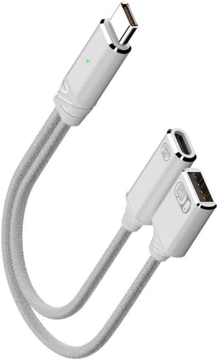 Type C Adapter - Splitter Kabel - Apparaten Laden - 100W Snelladen - 13cm Lengte - Wit