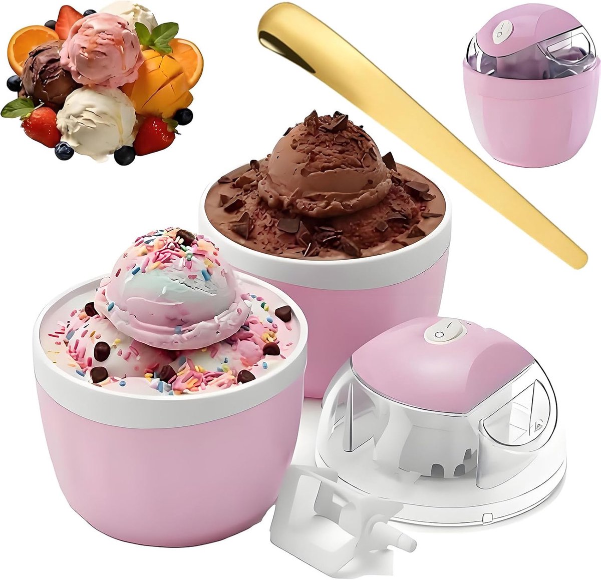 Mini Ijsmachine Dessert Maker Zelfgemaakte IJsjes Snelle Bereiding 500 ml Roze