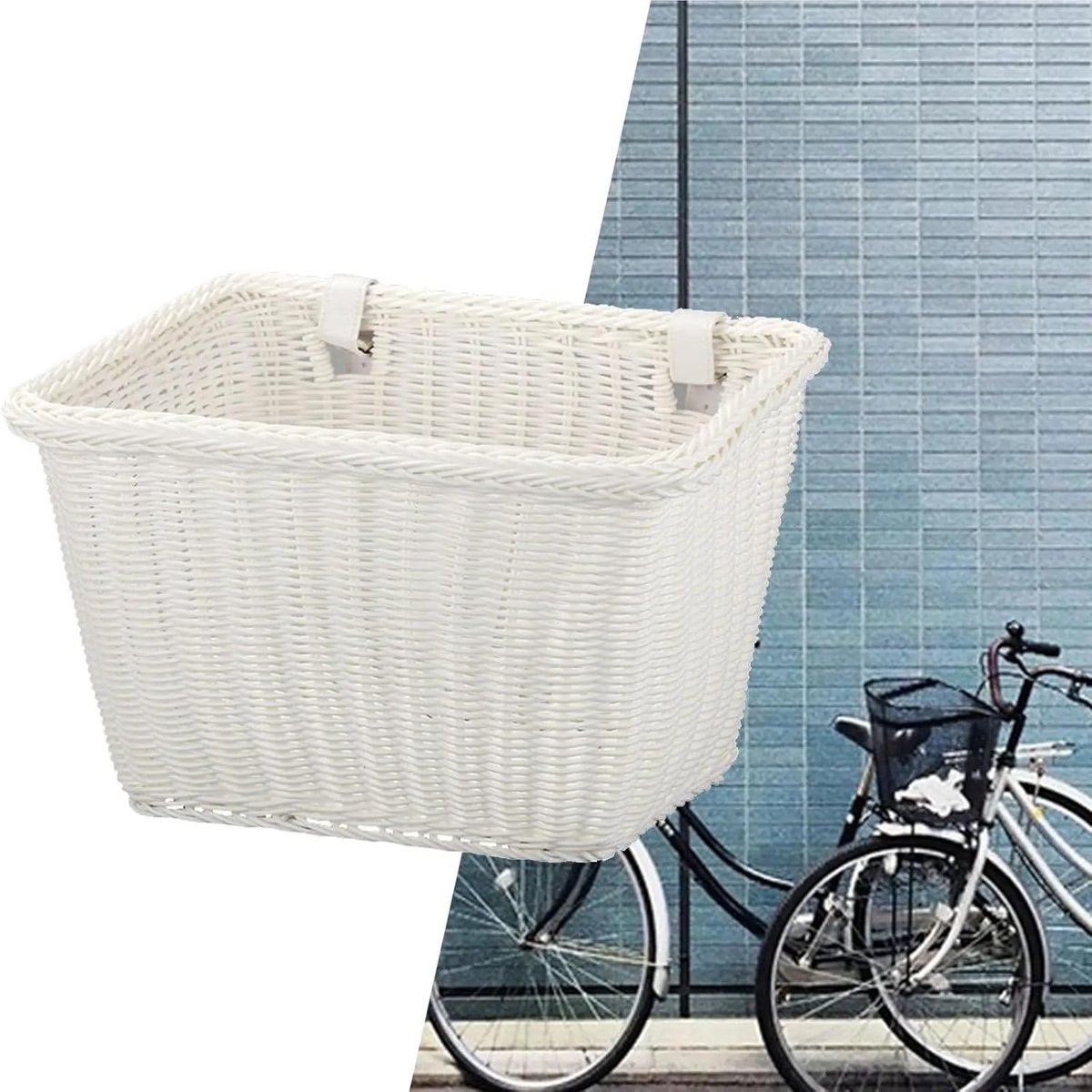 Fietsmand Met Riemen - Driewieler Mand - Boodschappen Meenemen - Ruime Opslag - 35cmx27cmx25cm - Wit