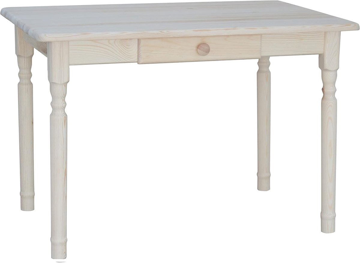Eettafel met lade - Keukentafel massief - Gezellig Tafelen - Handgemaakt grenenhout - 70 x 120 cm - Onbehandeld