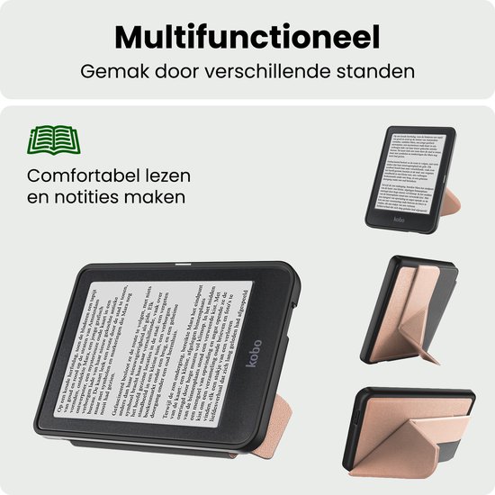 Hoes Geschikt voor Kobo Nia Hoesje Bookcase Cover Hoes Trifold Met Screenprotector - Hoesje Geschikt voor Kobo Nia Hoes Cover Case - Rosé Goud — afbeelding 3