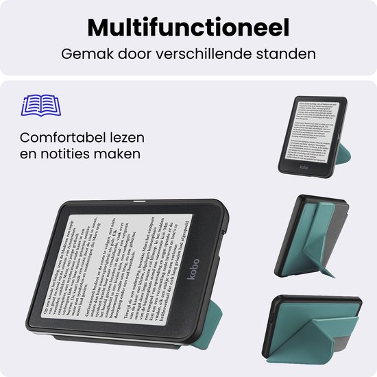 Hoes Geschikt voor Kobo Nia - Luxe E-reader Trifold Case - Bescherm Hoesje Book Cover - Donkergroen — afbeelding 3