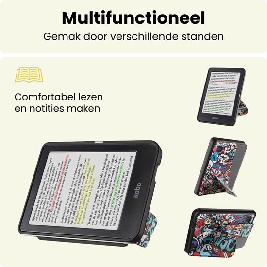 Hoes Geschikt voor Kobo Clara BW - E-reader Bescherm Hoesje Case Sleep Cover Trifold Met Screenprotector - Hoes Geschikt voor Kobo Clara BW Hoesje - Graffity — afbeelding 3