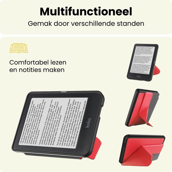 Hoes Geschikt voor Kobo Nia - E-reader Bescherm Hoesje Case Sleep Cover Trifold - Hoes Geschikt voor Kobo Nia Hoesje - Rood — afbeelding 3