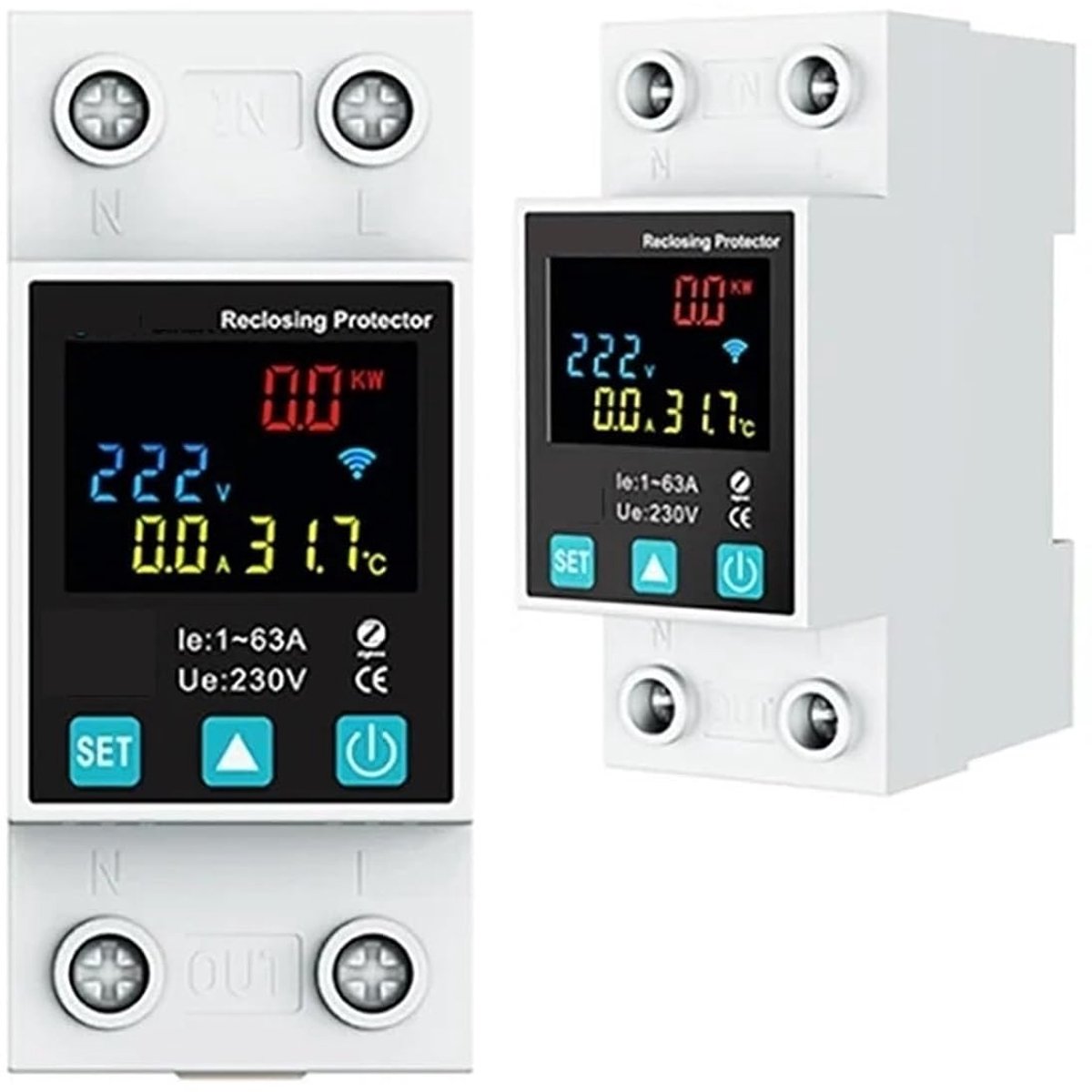 Stroomonderbreker Aardlek - Relais Schakelaar - Veilig Elektriciteit - Instelbaar 1-63A - 100-240V AC - Grijs