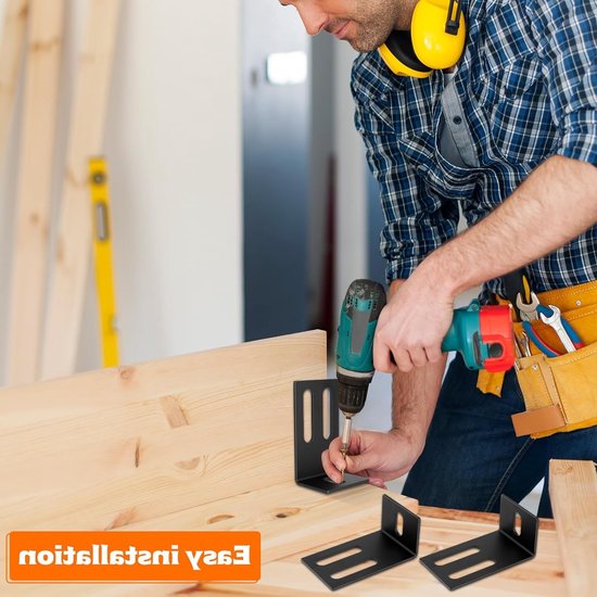 Set van 6 L-vormige Hoekbeugels voor Hout, Verstelbare Zwarte Hoeksteunen voor Meubels, Ideaal voor Tafels en Planken (68x115x52mm) — afbeelding 4
