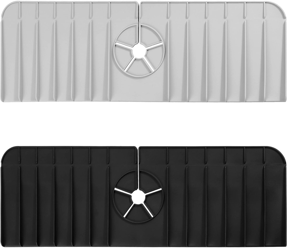 Dailygoods - Afdruipmat siliconen, 2 stuks, spatbescherming voor gootsteen, afvoerkussen voor wastafel achter de kraan, spoelbakpad, vaatdroogpad (zwart, grijs)