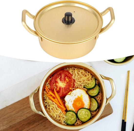Korean Noodle Pot - Geel Aluminium Kookpot voor Pasta, Ideaal voor Noedels, Duurzaam en Handig (16cm) — afbeelding 4