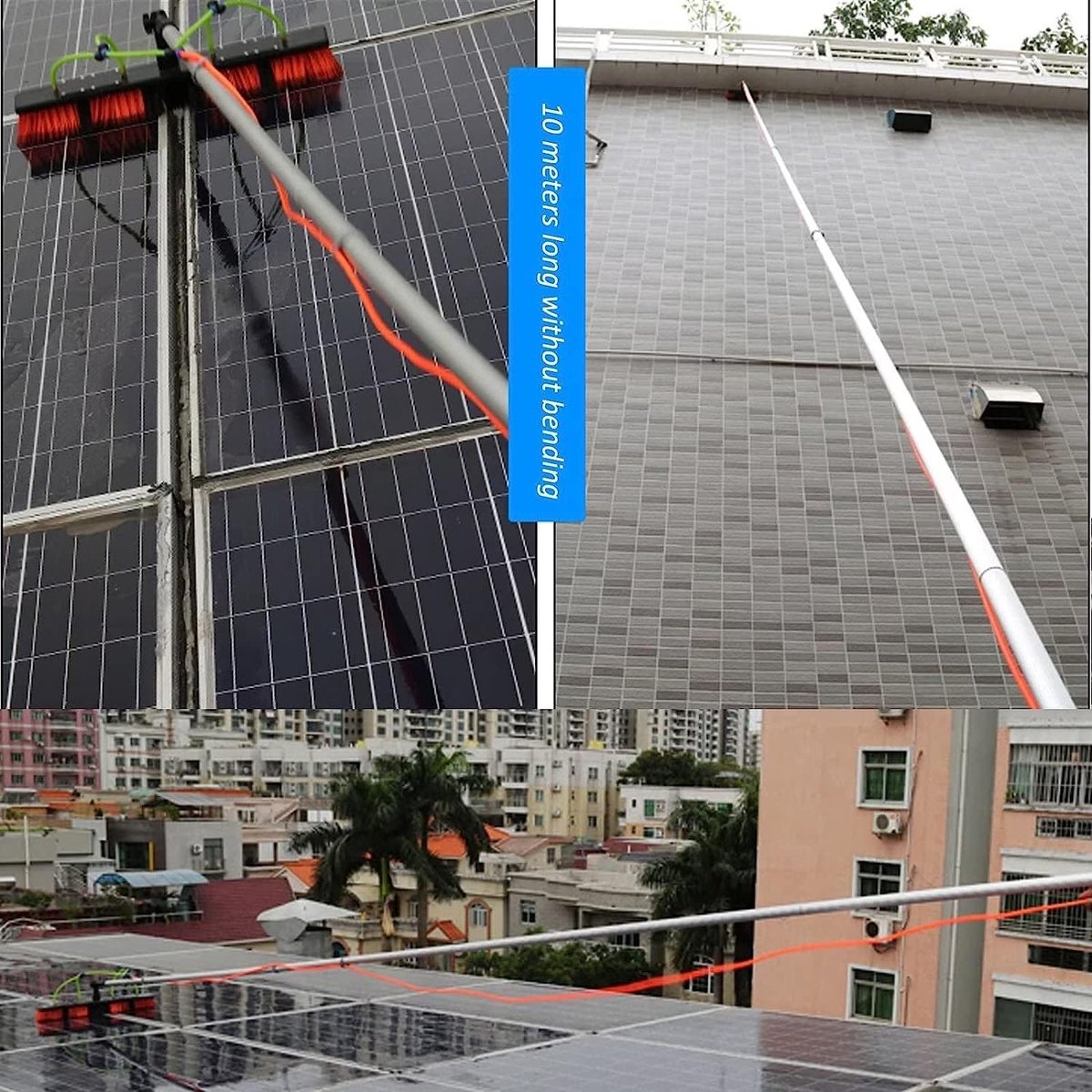 Reinigingsset Zonnepanelen - Hoge Stang - Glazen Wanden Wassen - Verstelbare Lengte - 5-12 Meter - Grijs
