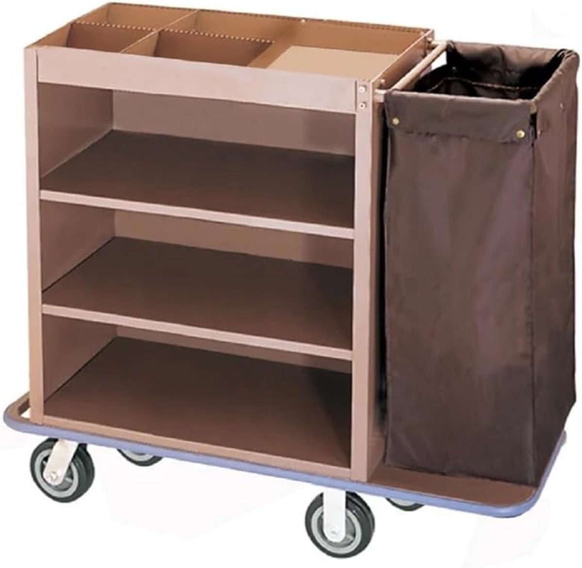 Mobiele schoonmaakwagen - Reinigingskar met wielen - Efficiënte opslag - Robuuste ijzeren constructie - 138 cm lengte - Grijs