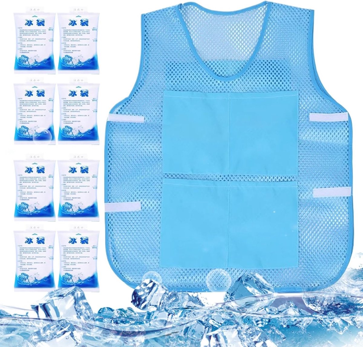 Koelvest Unisex - Draagbaar koelapparaat - Hittebestrijding Buiten - Herbruikbare koelelementen - 56x67cm - Blauw