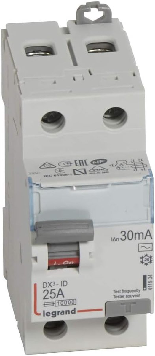 Aardstroomschakelaar - Veiligheidsschakelaar - Elektrische veiligheid - Type AC gevoeligheid - 25 A - Grijs