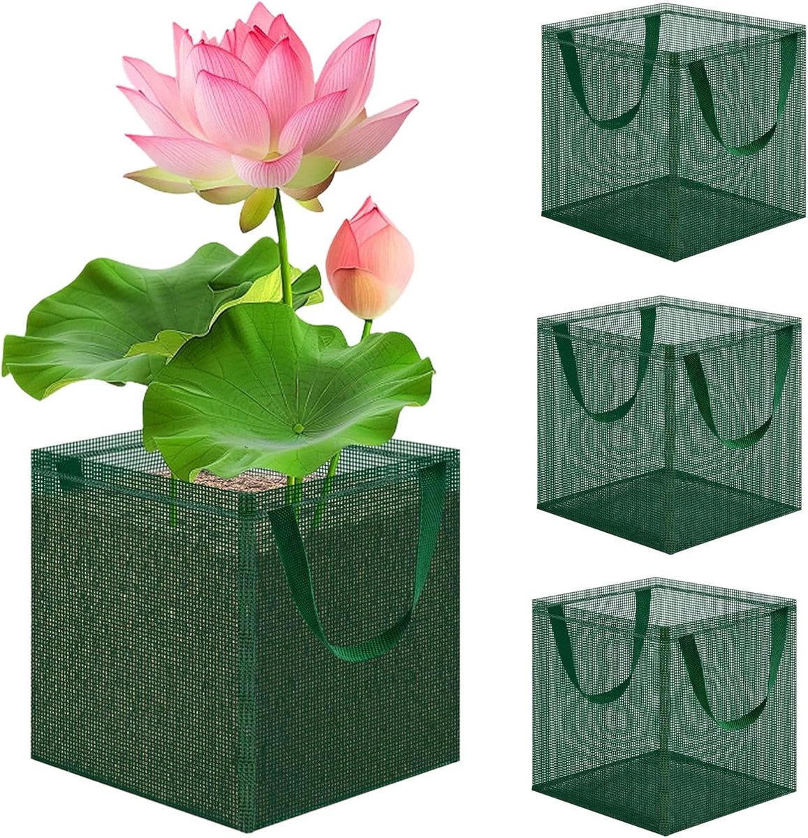 Vijverplanten zakken - Plantenmanden herbruikbaar - Waterplanten verzorgen - Ademend mesh materiaal - 4 stuks groen - Groen