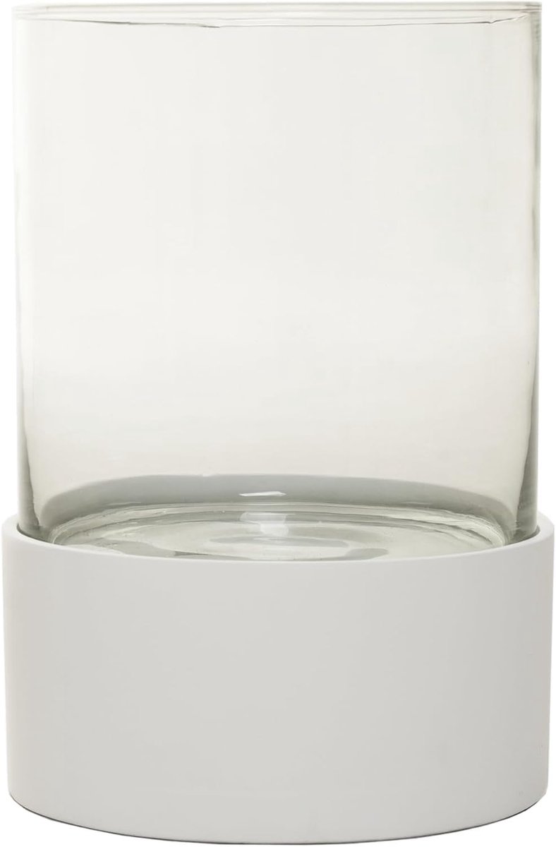 Decoratieve Kaarslantaarn - Windlicht Tafeldecoratie - Sfeerverhogend Gebruik - Robuust Fiberglas Voet - 31x21 cm - Wit Mat