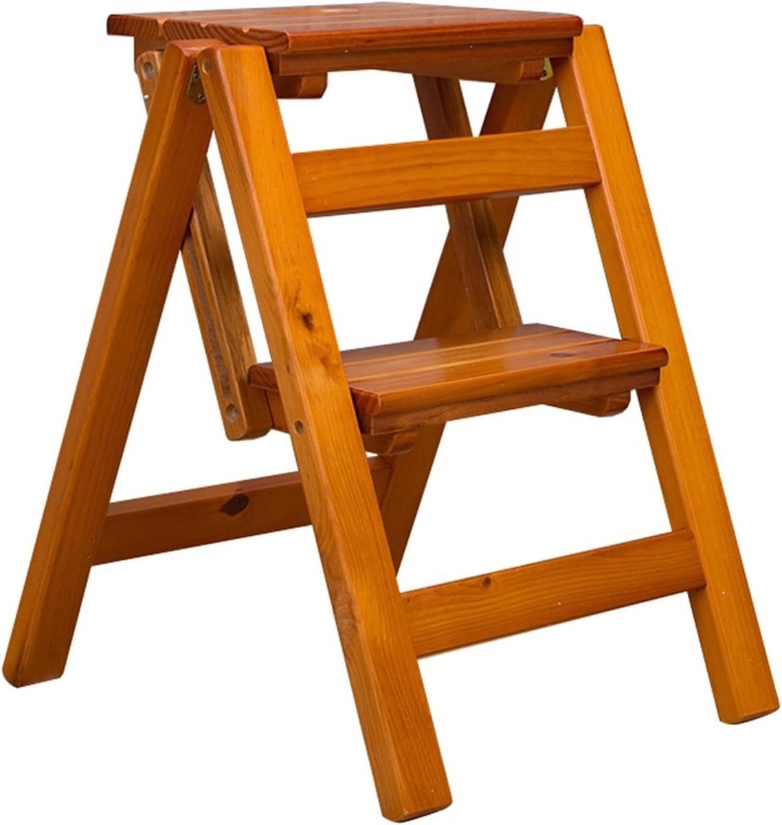 Houten Opstap Kruk - Opvouwbare Ladder - Huishoudelijke Hulp - Veilig Massief Hout - 2 Stappen - Kleur A