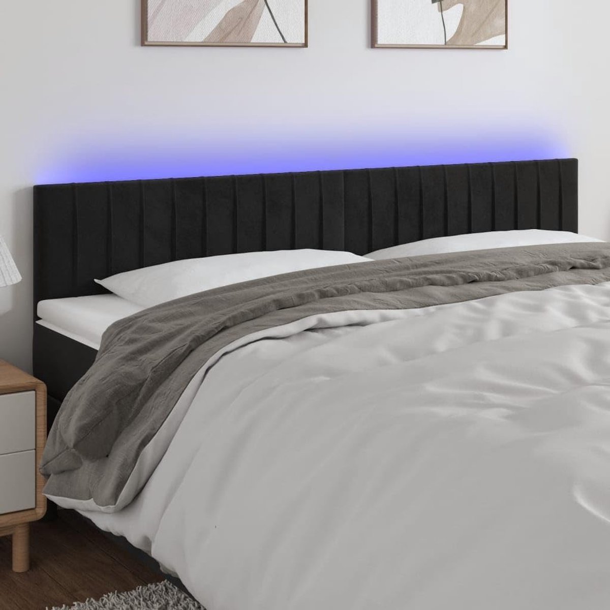 Hoofdeinde met led - Decoratief hoofdbord - Slaapkamer verfraaien - In hoogte verstelbaar - 180 x 78/88 cm - Zwart