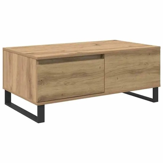 Bresht Table basse - Table de rangement - Moderne et intemporelle - Plateau de table robuste - Chêne - Aspect bois avec pieds noirs - 90x50x36,5 cm