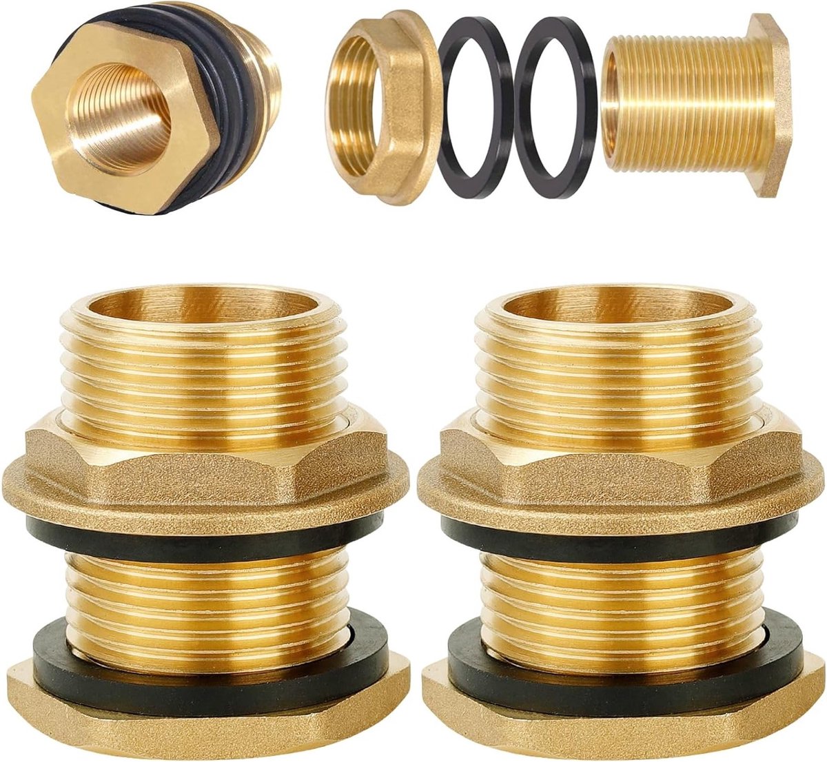 2 Stuks Regenwatertank Connector, Messing Wateraansluiting voor Tuinslang, Universele Aansluiting voor Regenwatertanks, IG 1/2 x AG 3/4, Geschikt voor Kranen en Water Vaten