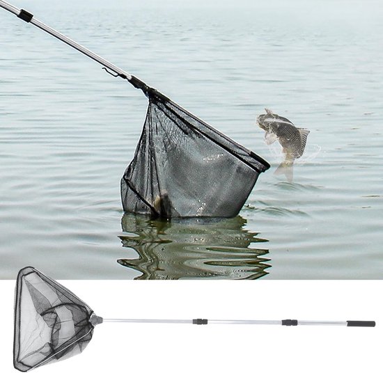 Driehoekig Visschepnet - Opvouwbaar Net - Vissen en Loslaten - Telescopische Aluminium Steel - Tot 150 cm - Zwart — afbeelding 2