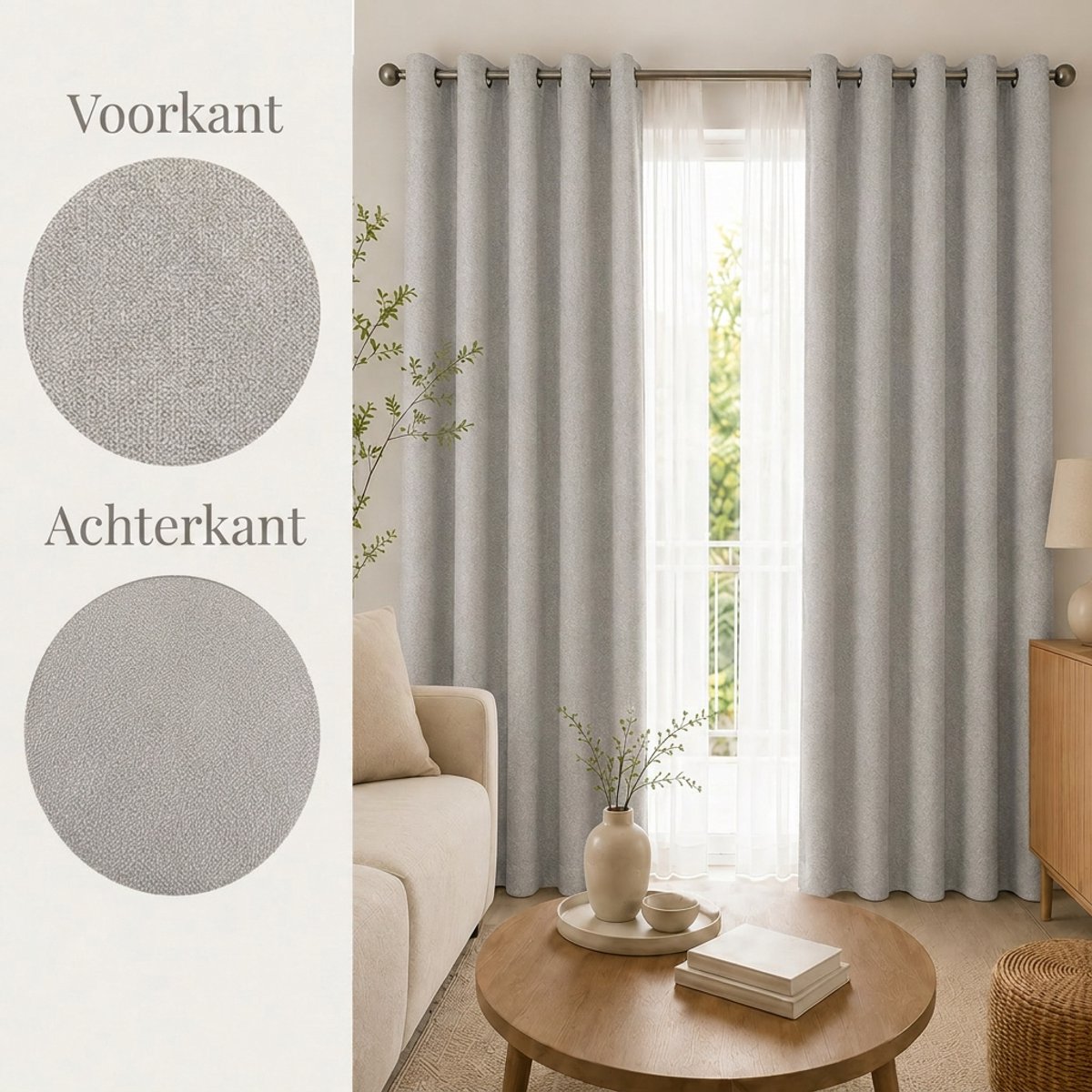 Kant-en-klare 100% Verduisterende Blackout & Thermische Gordijnen met Ringen – 140x260 CM – Grijs – Linnenlook – Everyday Elegance Elite Series