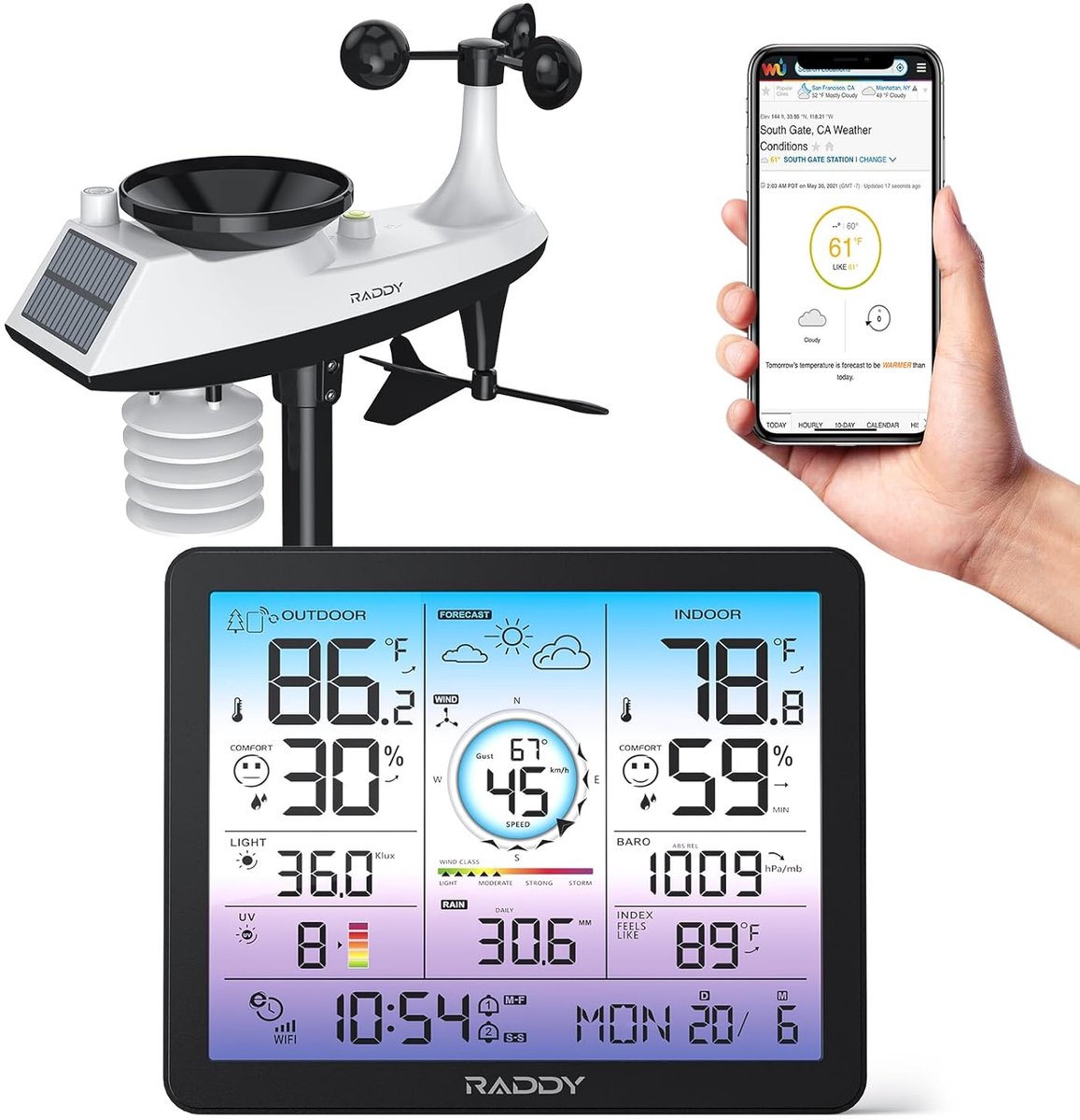 Weerstation Buiten - Weer Monitor - Weer Binnen En Buiten - 7.4 Inch Kleurendisplay - 100 Meter Bereik - Zeer Peri