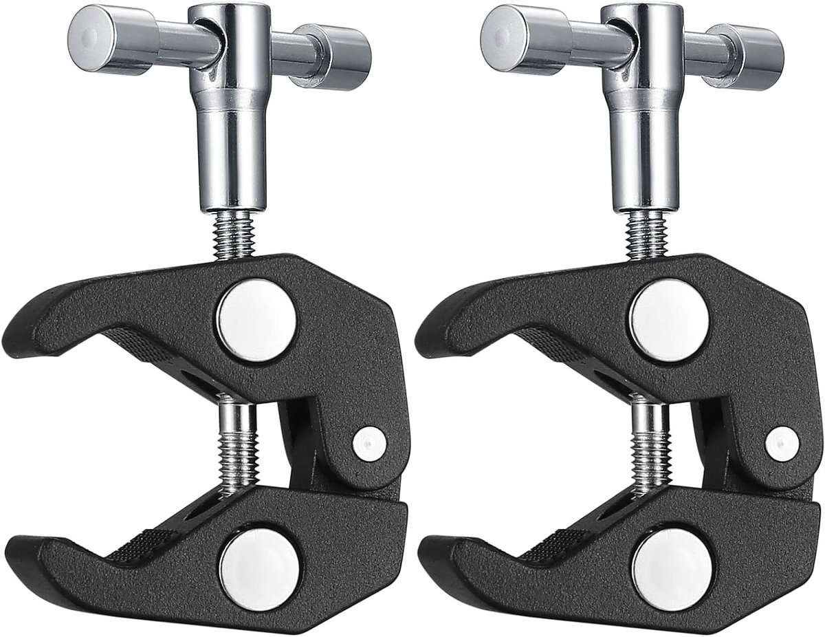 2 Stuks Super Clamps voor Camera's, Magic Arm Klemmen met 1/4 en 3/8 Draad, Ideaal voor Flitslicht, Statief en Monitoren