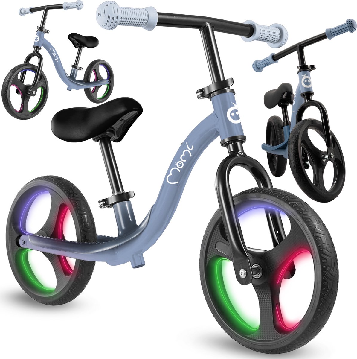 MoMi ISOKA Loopfiets met LED-wielen, Verstelbaar Zadel en Stuur – Zonder Pedalen - Blauw
