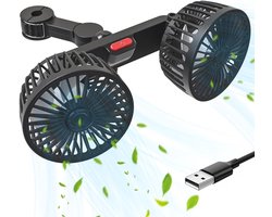 Autoventilator, USB-ventilator, 5 V, 2 A, met 3 snelheden, voor achterbank, passagiers, 360 graden draaibaar, ventilator met twee koppen, voor voertuigen zoals sedan, SUV, camper