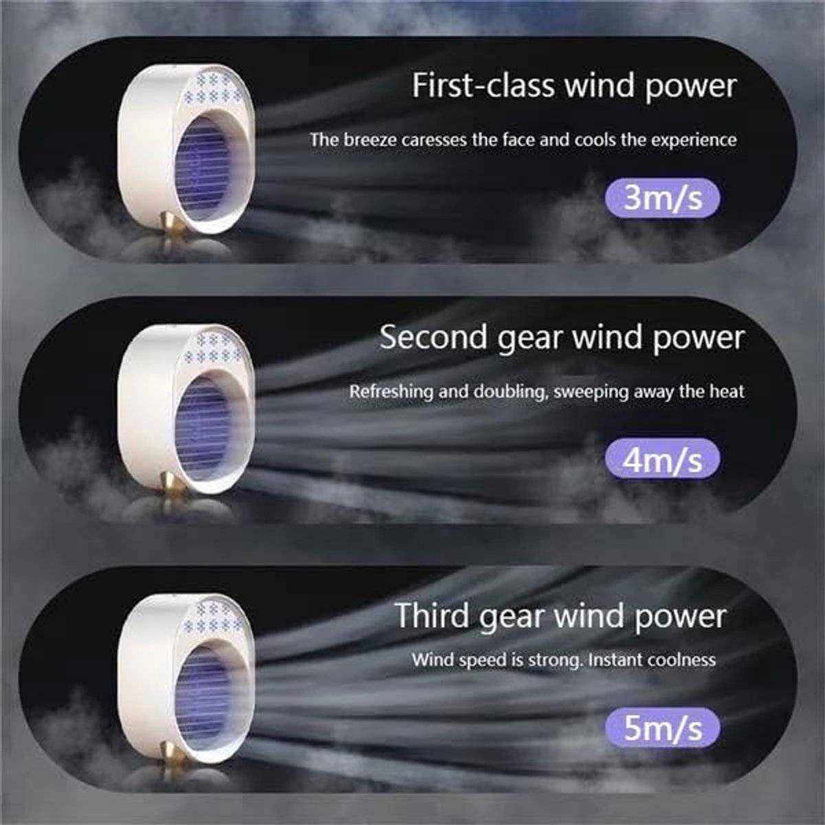 Mobiele airconditioner - Ventilator - 4-in-1 draagbare desktop aircooler - USB oplaadbare luchtkoeler met waterverneveling - 3 windsnelheden - LED Verlichting - geschikt voor slaapkamer - auto - caravan en camping - sproeistanden – foto 5