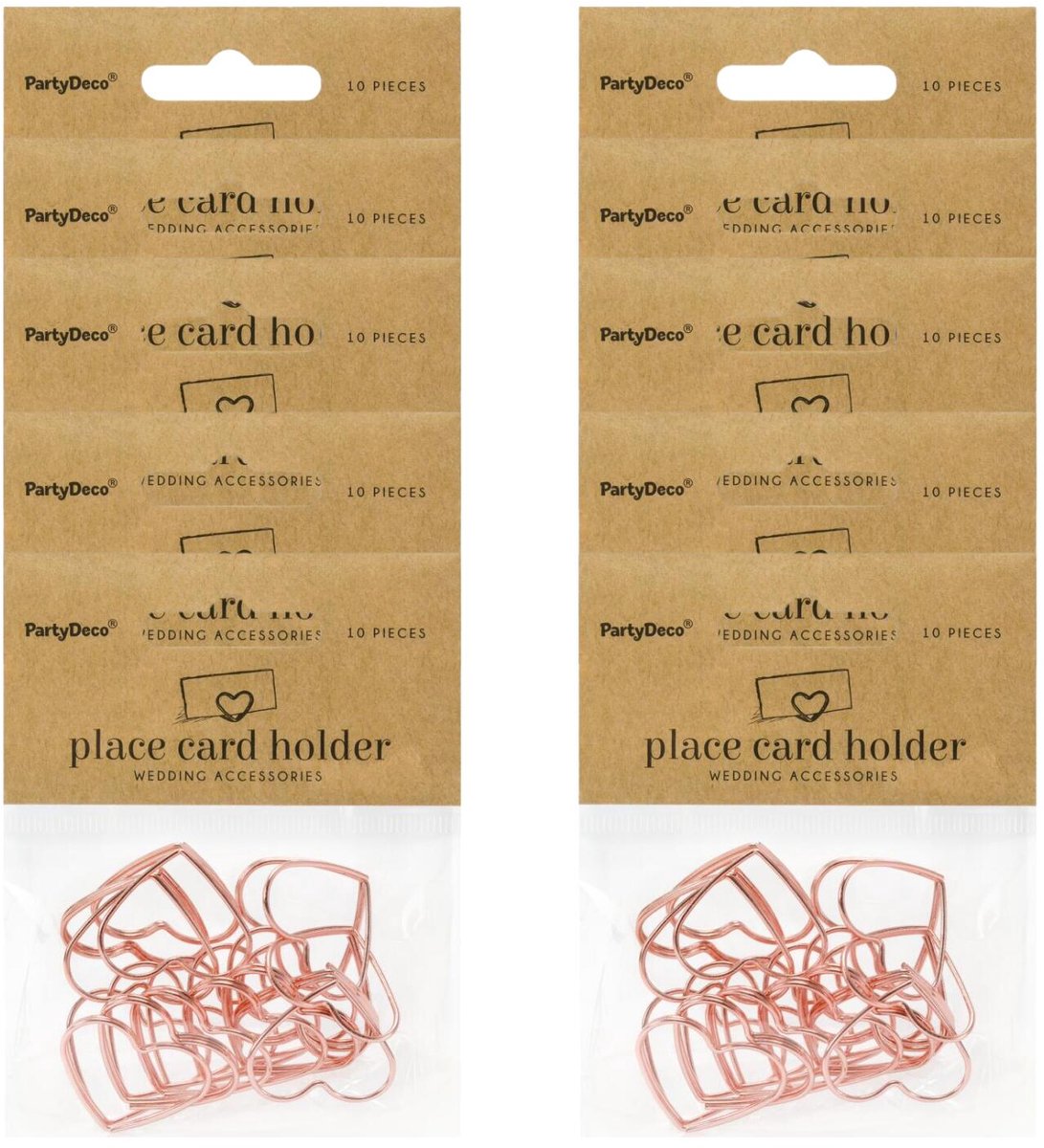 Partydeco Naamkaart / plaatskaart houders - hartje - Bruiloft - 100x stuks - roségoud - 2,5 cm
