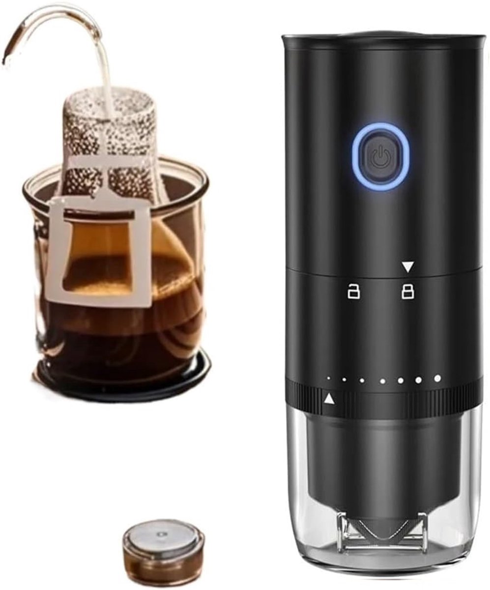 KZQ Draagbare Koffiemachine met Oplaadbare Koffiemolen Keramische Maalstenen Elektrische Grinder voor Kamperen Wandelen en Kantoorgebruik Zwart