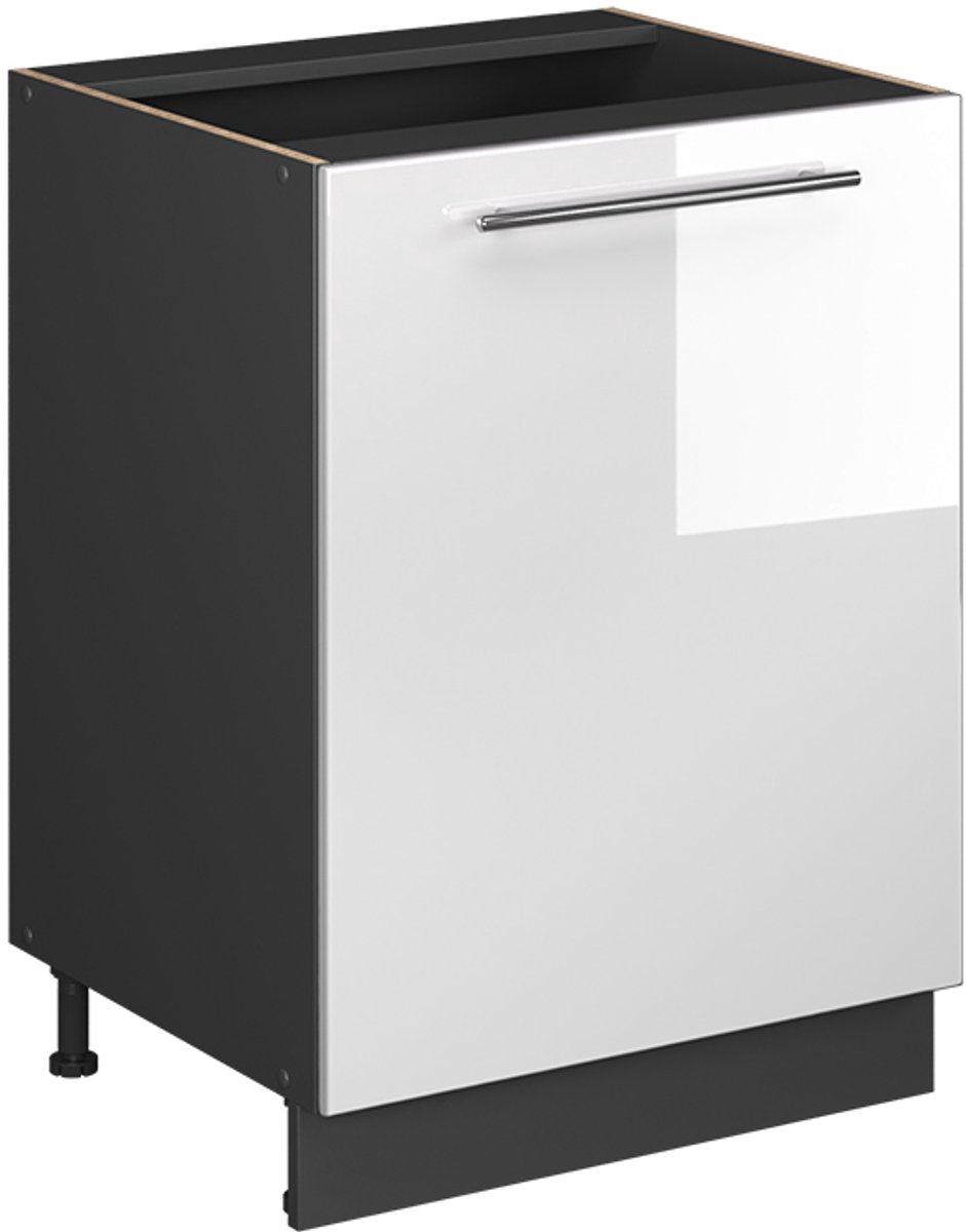 Vicco Keukenonderkast Fame-Line, Wit Hoogglans/Antraciet, 60 cm 1 deur zonder werkblad