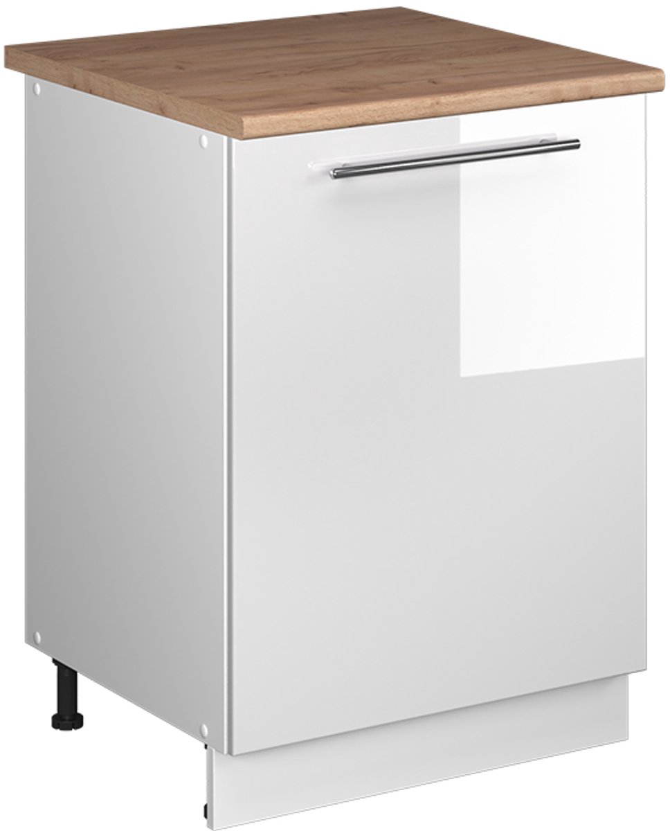 Vicco Keukenonderkast Fame-Line, Wit Hoogglans/Wit, 60 cm 1 deur met werkblad