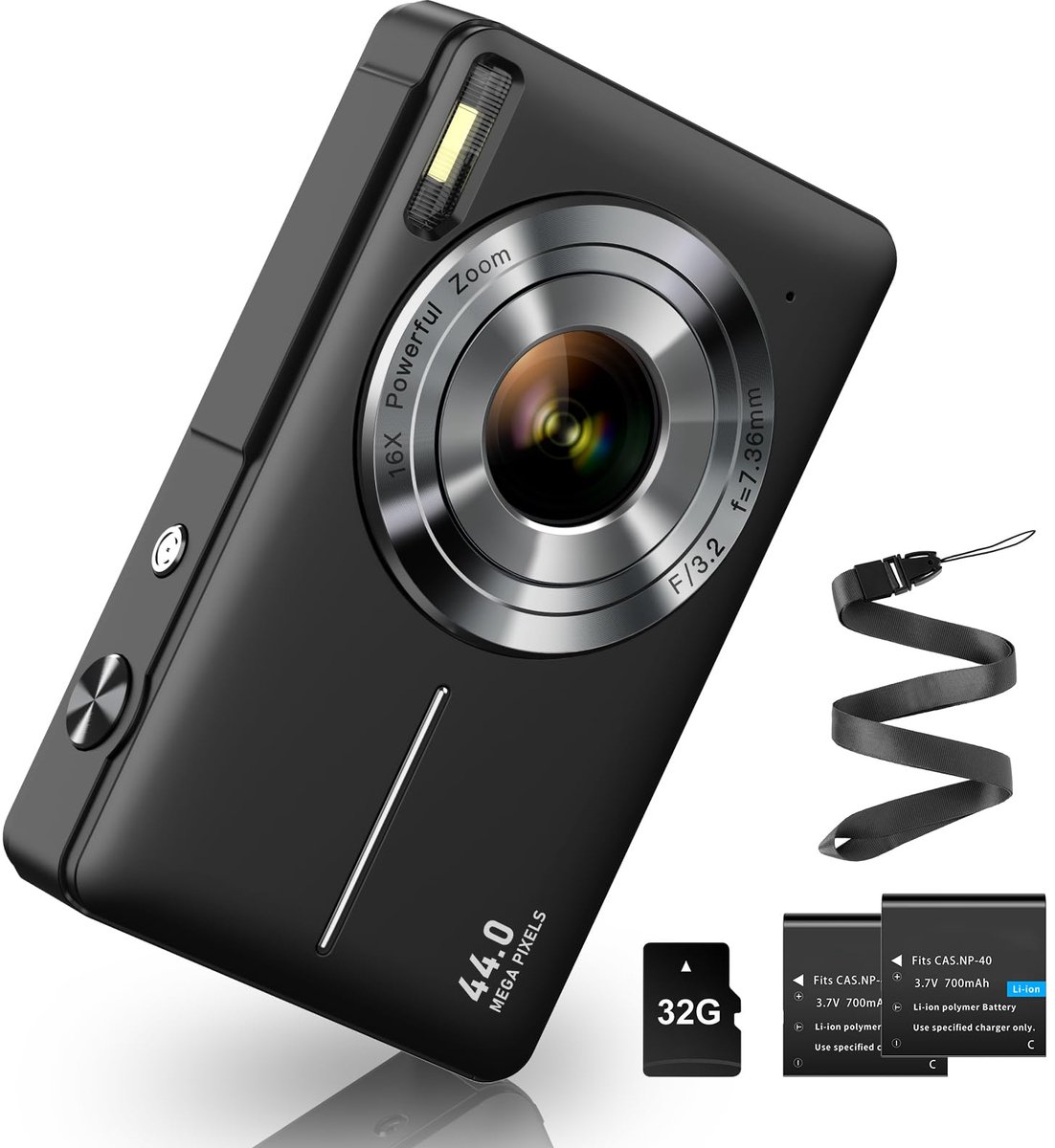 SnelShoppen - Digitale Camera 1080p, 44 MP Fotocamera met 32G-kaart, 16x Digitale Zoom - Draagbare Eenvoudige Camera voor Kinderen, Studenten, Tieners