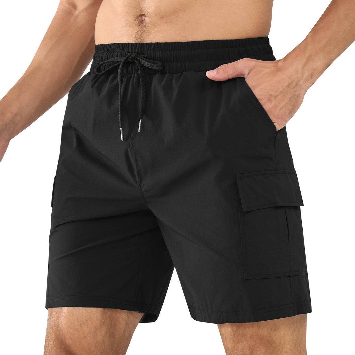 SnelShoppen - Cargoshorts Heren, Ademend, Sneldrogend, Elastisch, Ontspannen Pasvorm, Casual Werkshorts met Meerdere Zakken, Zwart, 3XL