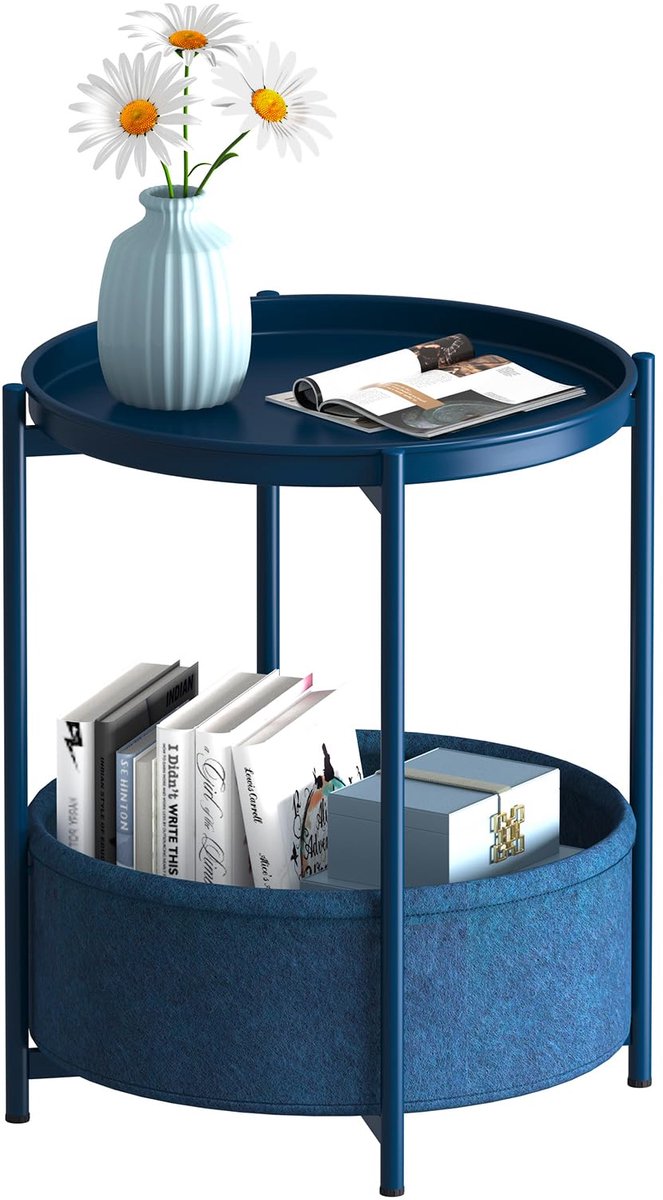 SnelShoppen - Ronde Bijzettafel Blauw voor Tuin, Balkon, Camping, Feest - Robuust en Stijlvol - Perfect voor Buiten en Binnen - Multifunctioneel Meube