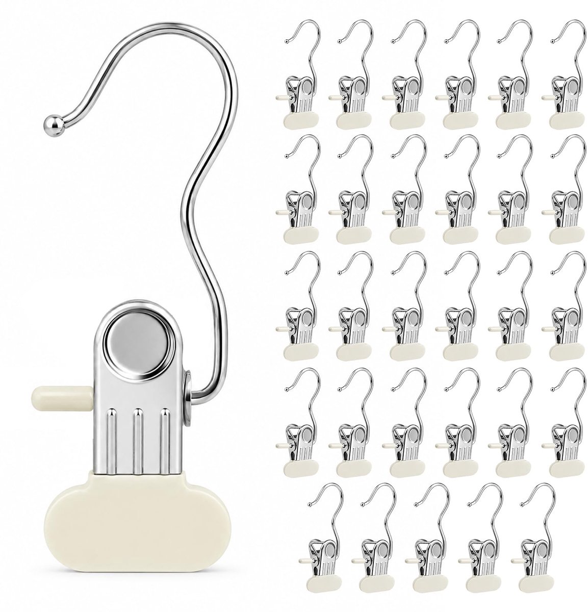 SnelShoppen - 30 Stuks Wasknijpers Roestvrij Staal - Grote Antislip Kleerhangers met Haken - Metalen Klemhaken voor Kleding, Laarzen, Broeken, Schoene