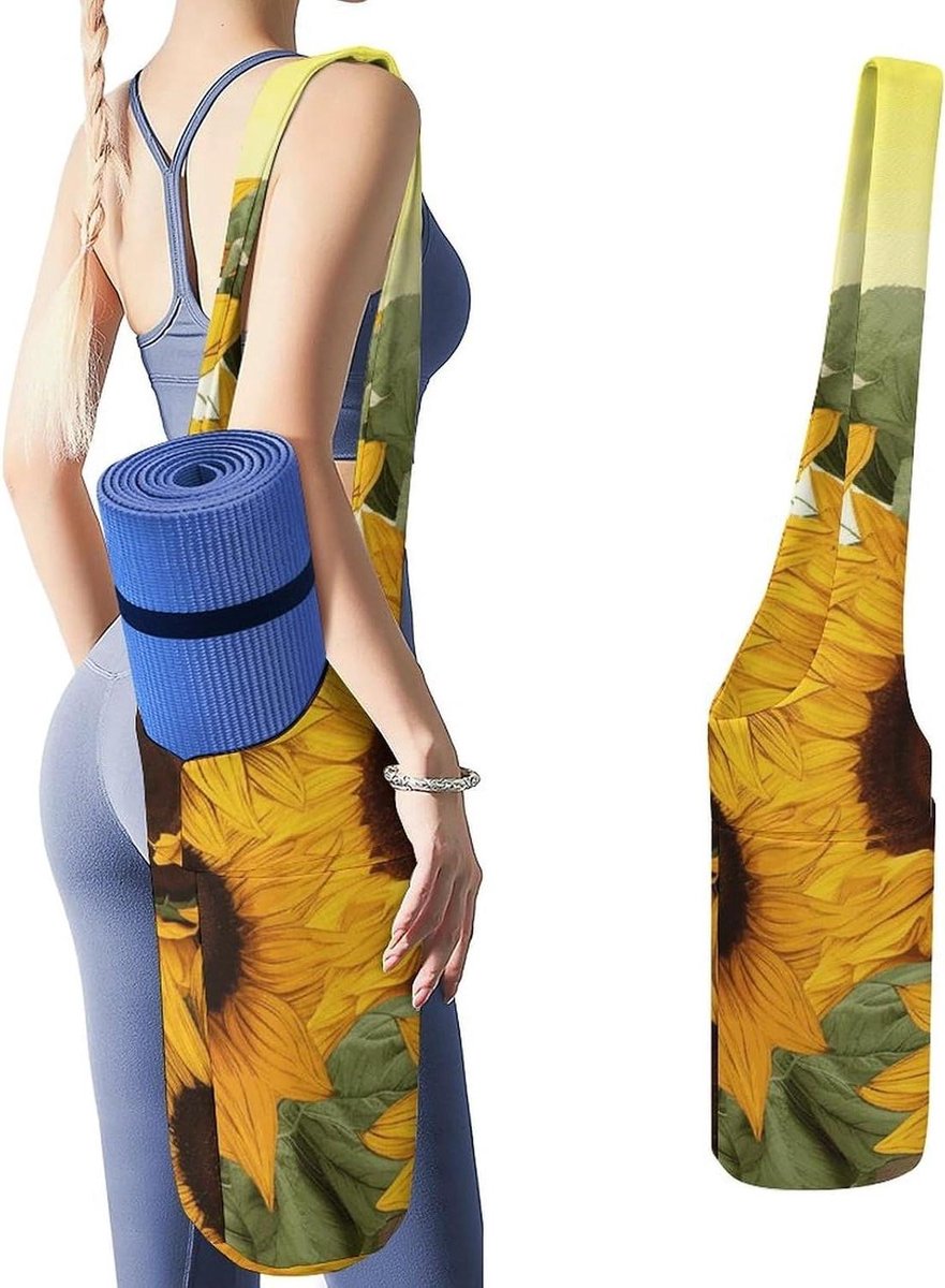 Yoga Mat Tas - Yogas Mat Carrier - Sporten en Ontspannen - Canvas Constructie - 50x40x18cm - Zonnebloemen