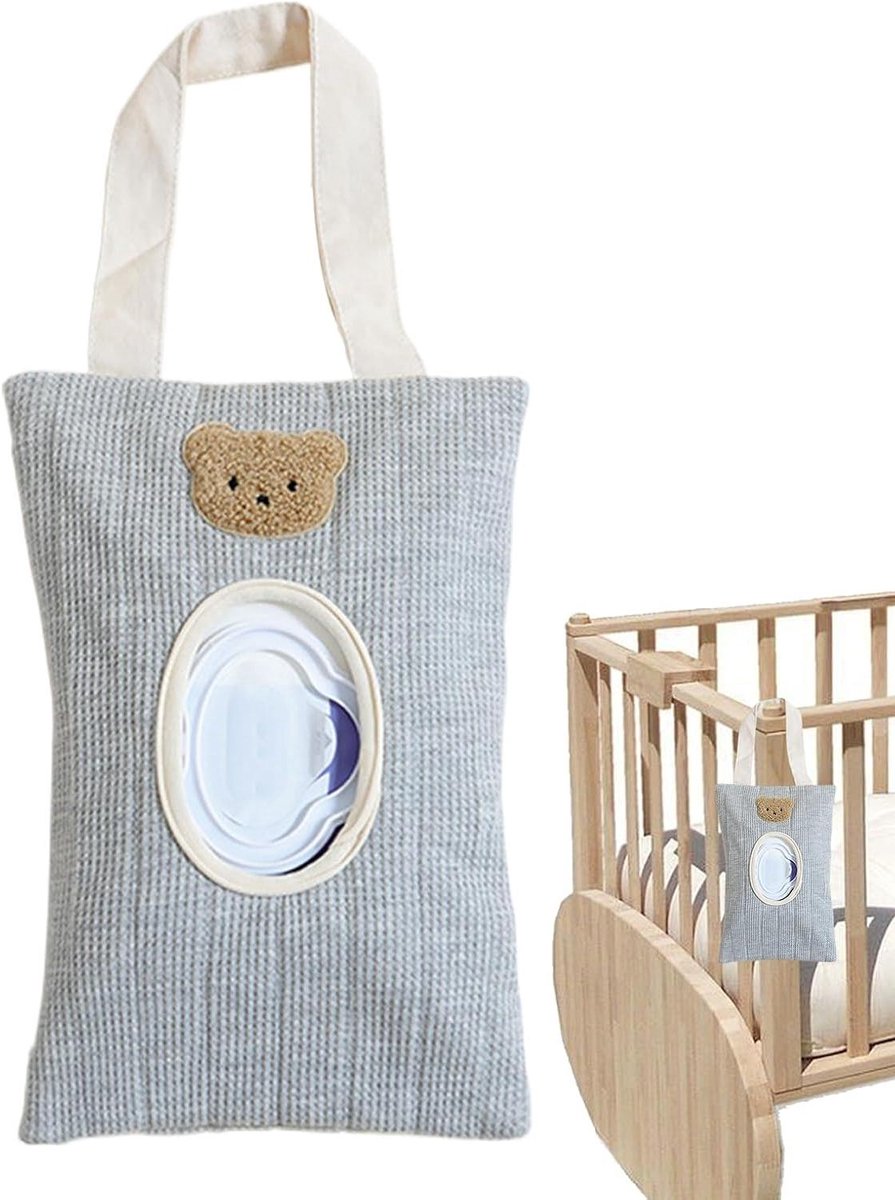 Dispenser Vochtige Doekjes - Babydoekjes Tas Navulbaar - Babyverzorging Onderweg - Draagbaar Ophangsysteem - 17 x 25 cm - Grijs