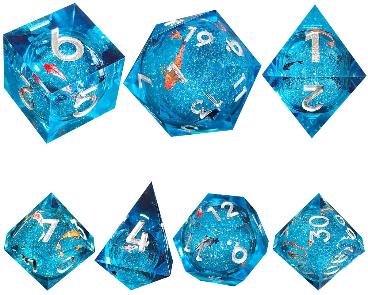 SnelShoppen - Hsthe Sea Resin DND Dobbelstenenset - Polyhedrale Koi-vis D&D dobbelstenen, vloeibare kern, 7-delige set voor RPG rollenspellen, kleurri