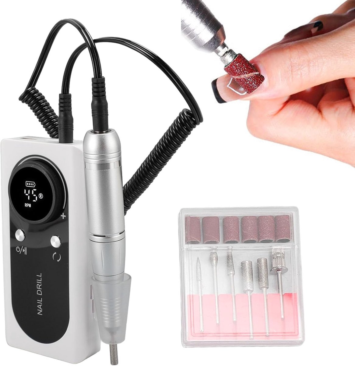 SnelShoppen - Elektrische Nagelboormachine Draagbaar, Oplaadbaar 45000 Tpm Manicure Pedicure Kit met Meerdere Slijpkoppen voor Nagelslijpen, Trim en P